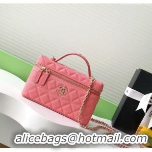 Top Grade Chanel Grained Calfskin Long Vanity Case with Chain AP4407 Light Pink 2025