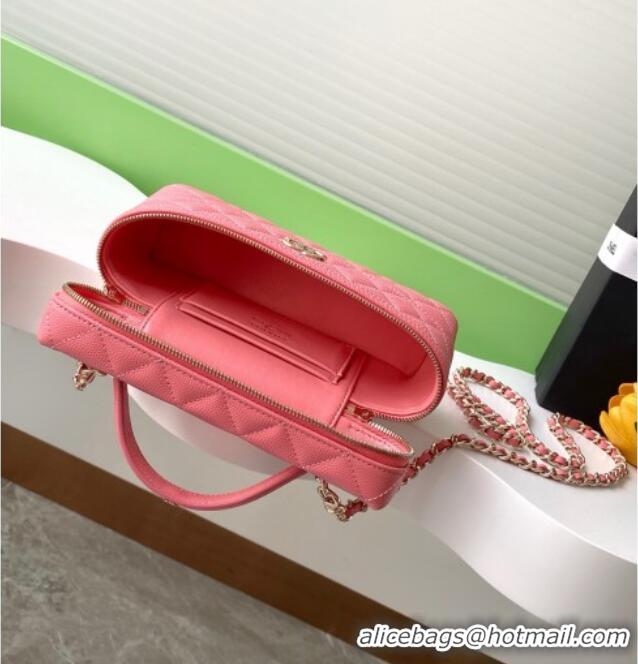 Top Grade Chanel Grained Calfskin Long Vanity Case with Chain AP4407 Light Pink 2025