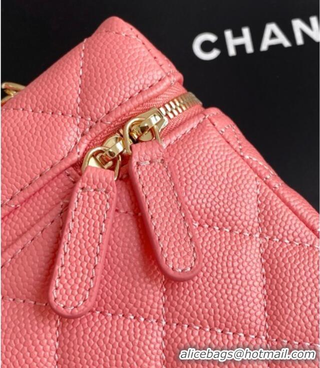 Top Grade Chanel Grained Calfskin Long Vanity Case with Chain AP4407 Light Pink 2025