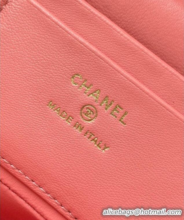 Top Grade Chanel Grained Calfskin Long Vanity Case with Chain AP4407 Light Pink 2025