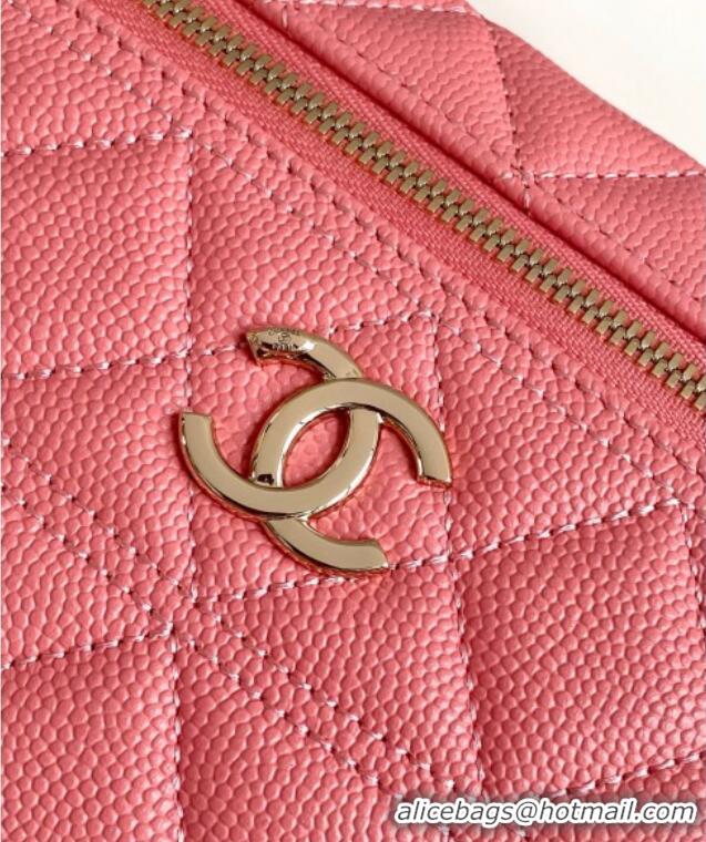 Top Grade Chanel Grained Calfskin Long Vanity Case with Chain AP4407 Light Pink 2025
