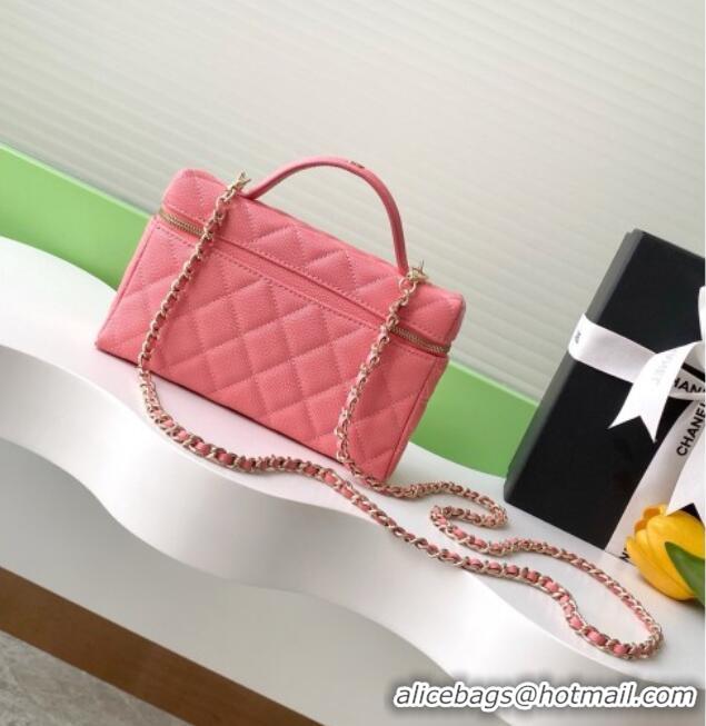 Top Grade Chanel Grained Calfskin Long Vanity Case with Chain AP4407 Light Pink 2025