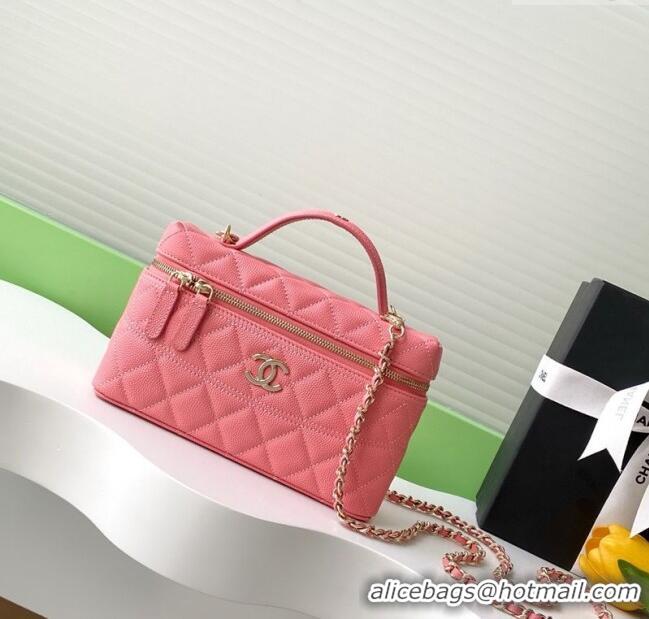 Top Grade Chanel Grained Calfskin Long Vanity Case with Chain AP4407 Light Pink 2025