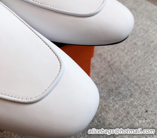 Perfect Hermes Oz Flat Mules in Calfskin Leather White 0419109
