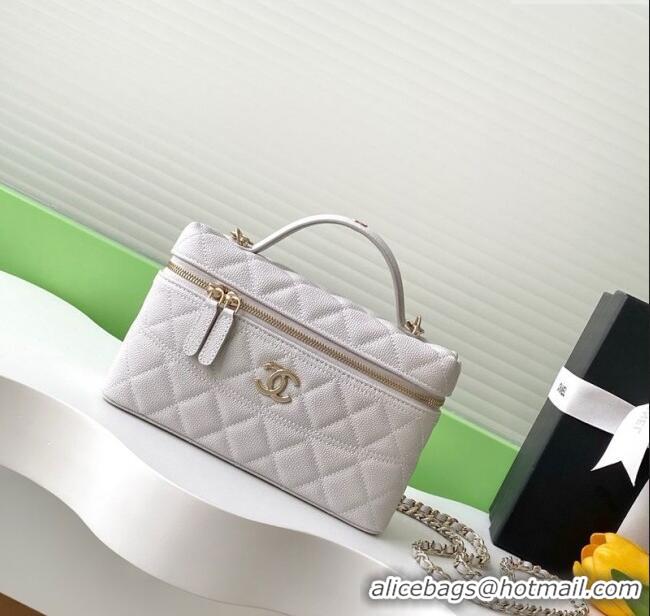 Best Grade Chanel Grained Calfskin Long Vanity Case with Chain AP4407 Light Grey 2025
