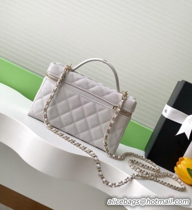 Best Grade Chanel Grained Calfskin Long Vanity Case with Chain AP4407 Light Grey 2025