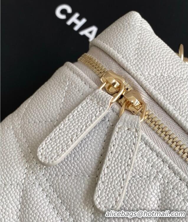 Best Grade Chanel Grained Calfskin Long Vanity Case with Chain AP4407 Light Grey 2025