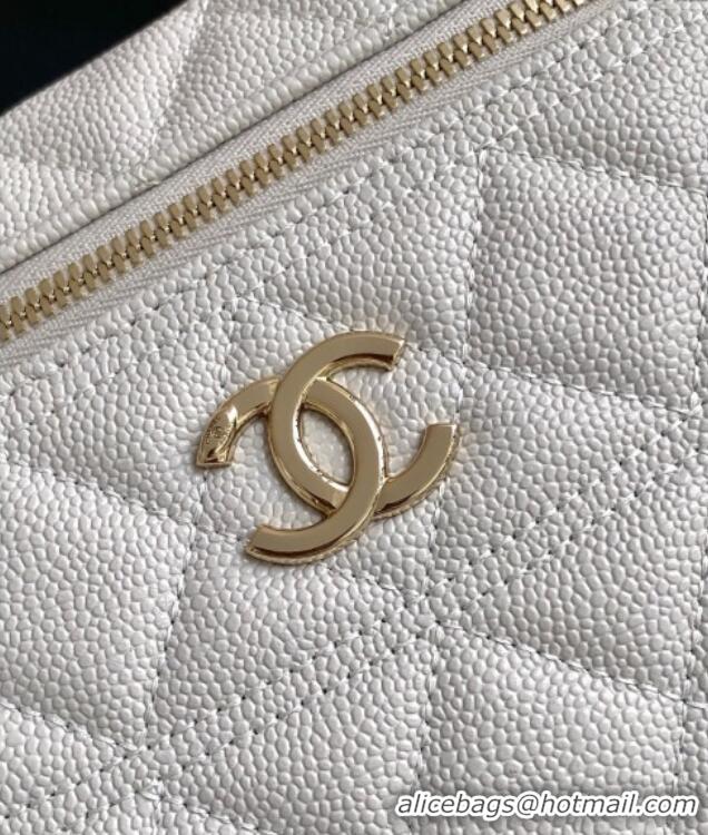 Best Grade Chanel Grained Calfskin Long Vanity Case with Chain AP4407 Light Grey 2025