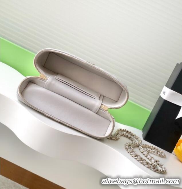 Best Grade Chanel Grained Calfskin Long Vanity Case with Chain AP4407 Light Grey 2025