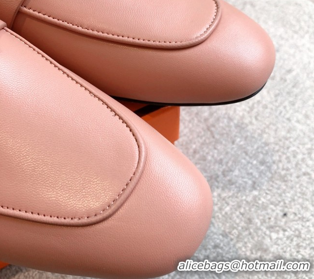 Generous Hermes Oz Flat Mules in Calfskin Leather Pink 0419110