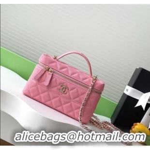 Top Design Chanel Grained Calfskin Long Vanity Case with Chain AP4407 Pink 2025