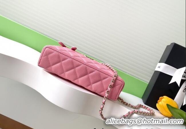 Top Design Chanel Grained Calfskin Long Vanity Case with Chain AP4407 Pink 2025