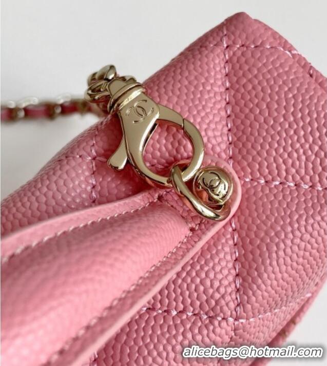 Top Design Chanel Grained Calfskin Long Vanity Case with Chain AP4407 Pink 2025