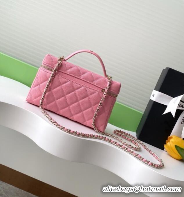 Top Design Chanel Grained Calfskin Long Vanity Case with Chain AP4407 Pink 2025