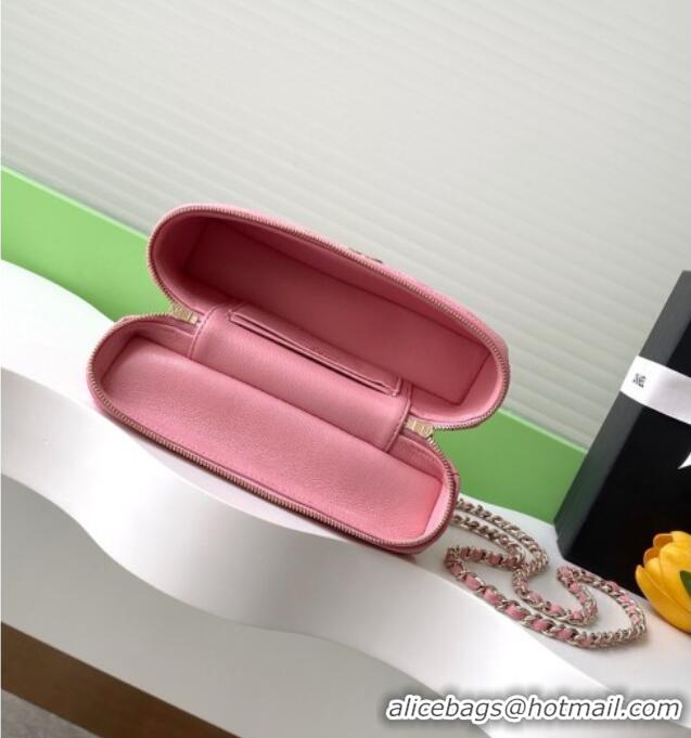 Top Design Chanel Grained Calfskin Long Vanity Case with Chain AP4407 Pink 2025