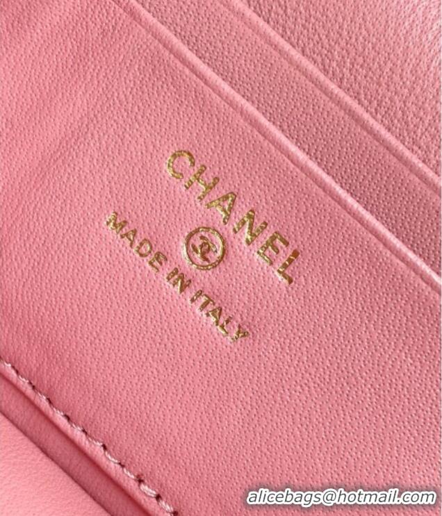 Top Design Chanel Grained Calfskin Long Vanity Case with Chain AP4407 Pink 2025