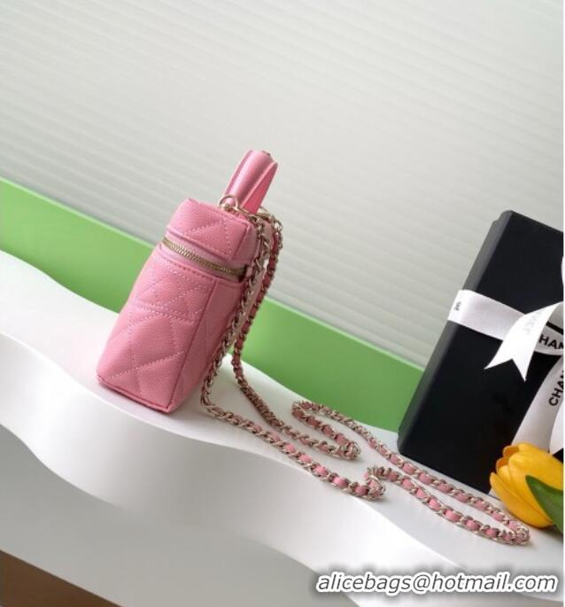 Top Design Chanel Grained Calfskin Long Vanity Case with Chain AP4407 Pink 2025