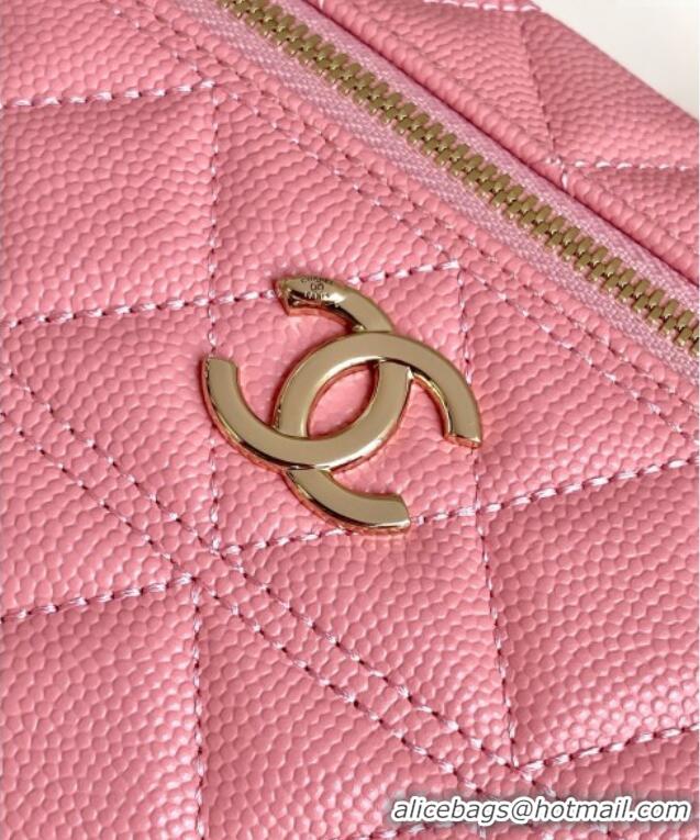 Top Design Chanel Grained Calfskin Long Vanity Case with Chain AP4407 Pink 2025