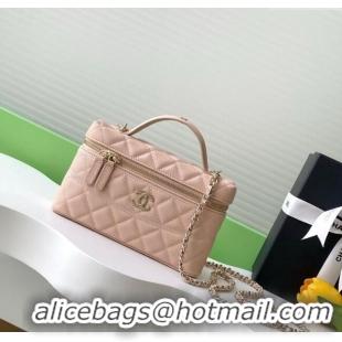 Top Design Chanel Grained Calfskin Long Vanity Case with Chain AP4407 Nude Pink 2025