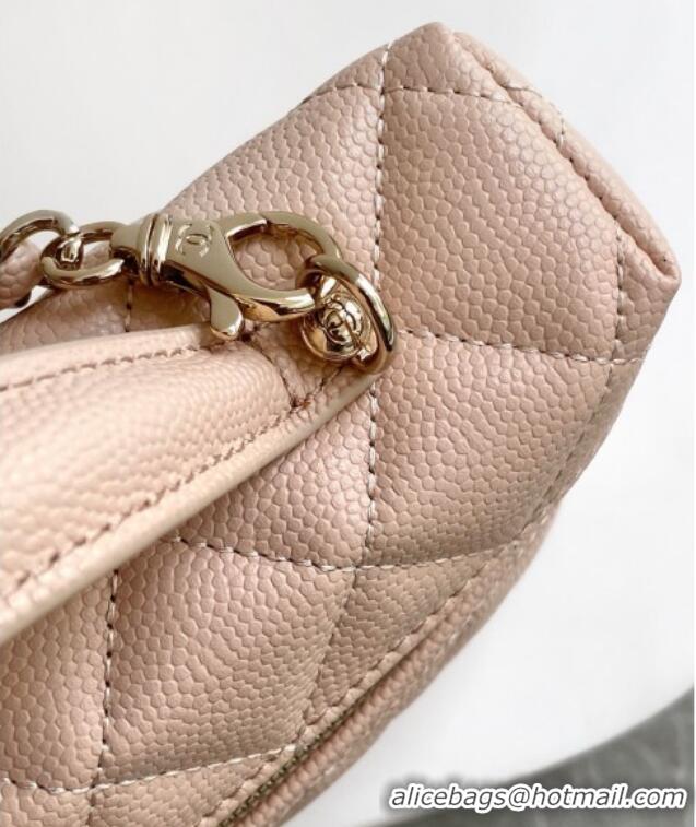 Top Design Chanel Grained Calfskin Long Vanity Case with Chain AP4407 Nude Pink 2025