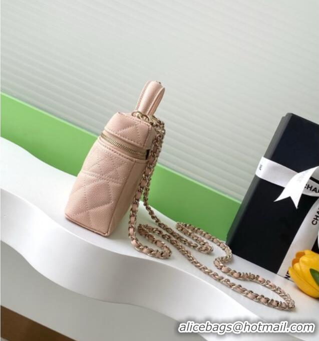 Top Design Chanel Grained Calfskin Long Vanity Case with Chain AP4407 Nude Pink 2025