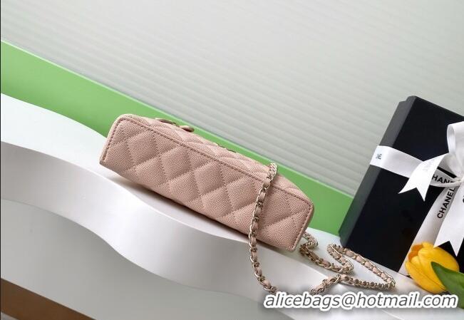 Top Design Chanel Grained Calfskin Long Vanity Case with Chain AP4407 Nude Pink 2025