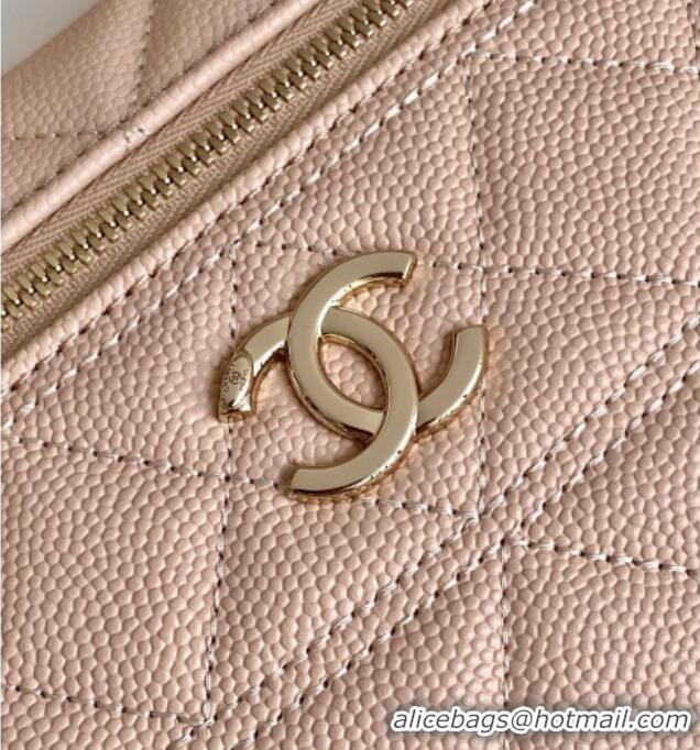 Top Design Chanel Grained Calfskin Long Vanity Case with Chain AP4407 Nude Pink 2025