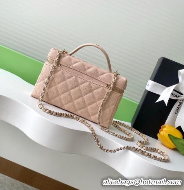Top Design Chanel Grained Calfskin Long Vanity Case with Chain AP4407 Nude Pink 2025