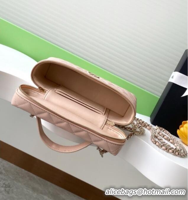 Top Design Chanel Grained Calfskin Long Vanity Case with Chain AP4407 Nude Pink 2025