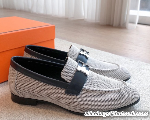 Buy Discount Hermes Paris Loafers in Calfskin and Canvas Dark Blue 0419111