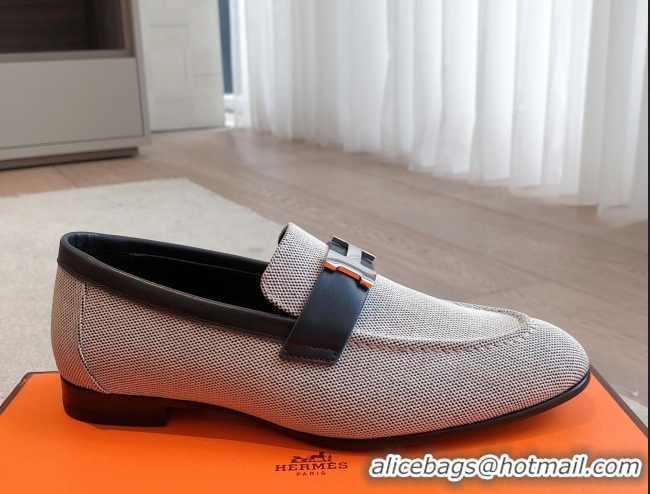 Buy Discount Hermes Paris Loafers in Calfskin and Canvas Dark Blue 0419111