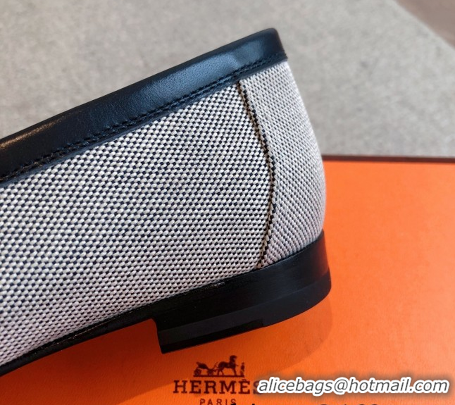 Buy Discount Hermes Paris Loafers in Calfskin and Canvas Dark Blue 0419111