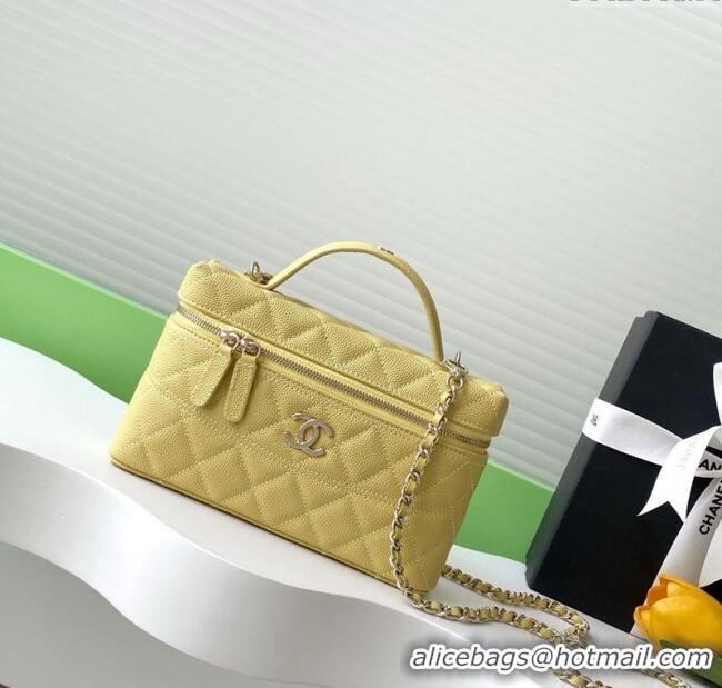 Grade Quality Chanel Grained Calfskin Long Vanity Case with Chain AP4407 Yellow 2025