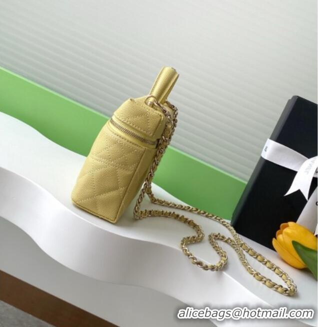Grade Quality Chanel Grained Calfskin Long Vanity Case with Chain AP4407 Yellow 2025