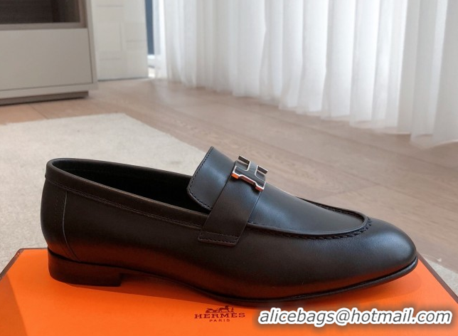 Best Price Hermes Paris Loafers in Calfskin Leather Black 0419112