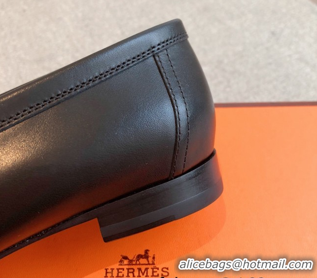 Best Price Hermes Paris Loafers in Calfskin Leather Black 0419112