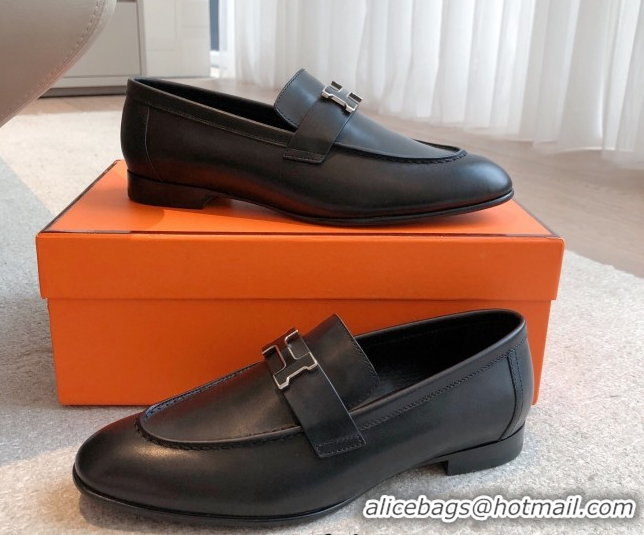 Best Price Hermes Paris Loafers in Calfskin Leather Black 0419112