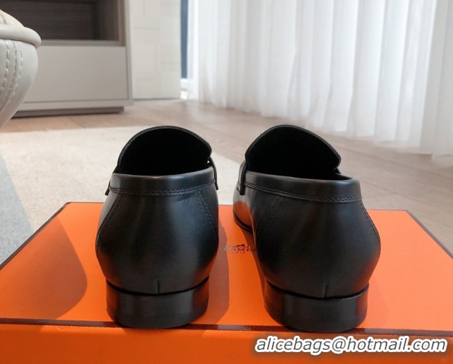 Best Price Hermes Paris Loafers in Calfskin Leather Black 0419112