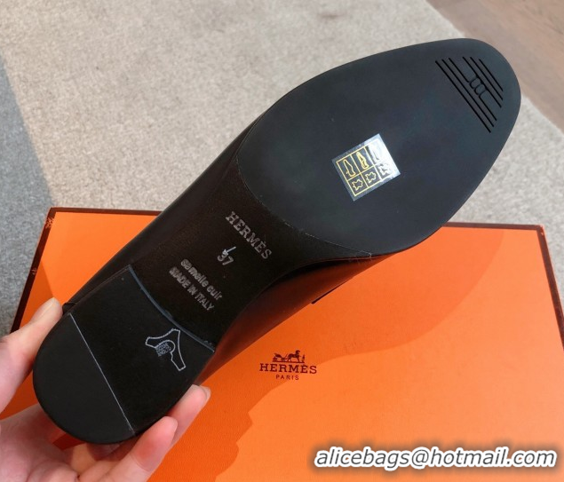 Best Price Hermes Paris Loafers in Calfskin Leather Black 0419112