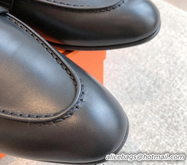 Best Price Hermes Paris Loafers in Calfskin Leather Black 0419112