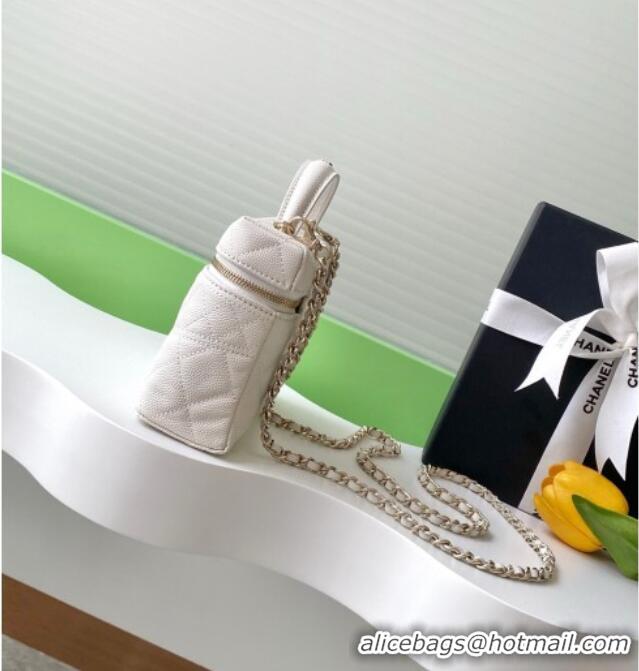 Affordable Price Chanel Grained Calfskin Long Vanity Case with Chain AP4407 White 2025