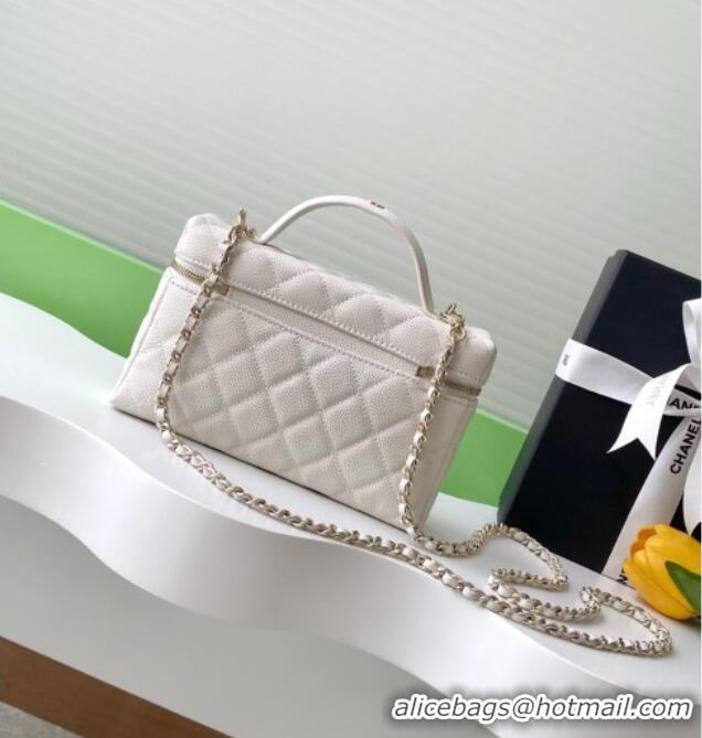 Affordable Price Chanel Grained Calfskin Long Vanity Case with Chain AP4407 White 2025