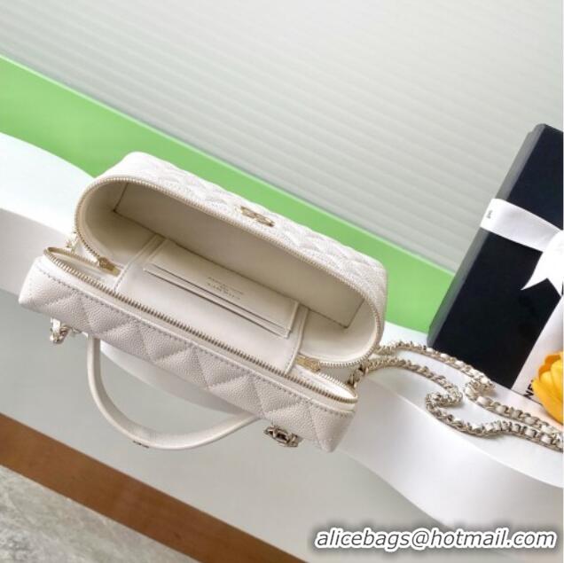 Affordable Price Chanel Grained Calfskin Long Vanity Case with Chain AP4407 White 2025