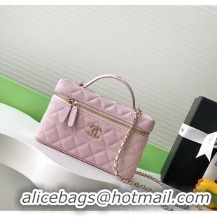 Big Discount Chanel Grained Calfskin Long Vanity Case with Chain AP4407 Pale Pink 2025