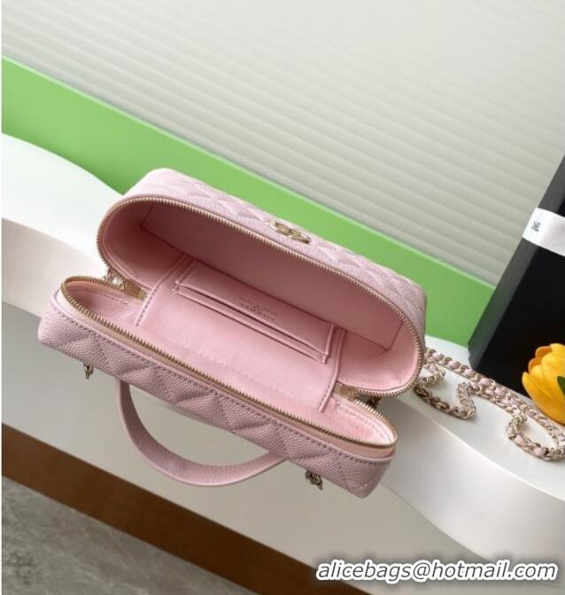 Big Discount Chanel Grained Calfskin Long Vanity Case with Chain AP4407 Pale Pink 2025