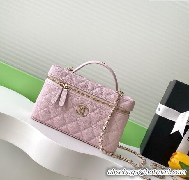 Big Discount Chanel Grained Calfskin Long Vanity Case with Chain AP4407 Pale Pink 2025