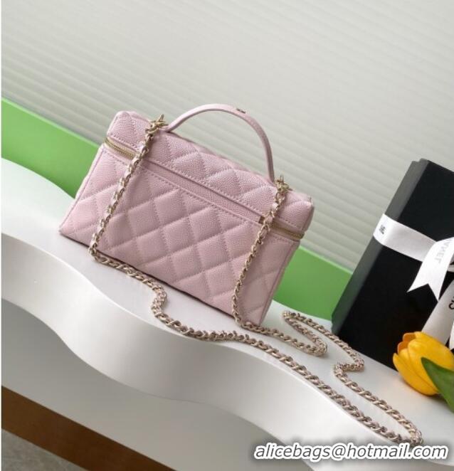 Big Discount Chanel Grained Calfskin Long Vanity Case with Chain AP4407 Pale Pink 2025