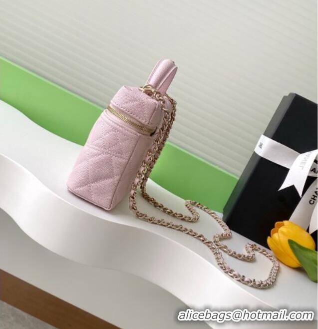 Big Discount Chanel Grained Calfskin Long Vanity Case with Chain AP4407 Pale Pink 2025
