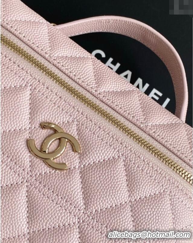 Big Discount Chanel Grained Calfskin Long Vanity Case with Chain AP4407 Pale Pink 2025