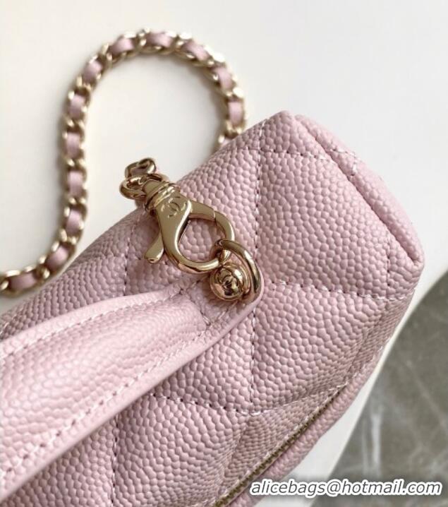 Big Discount Chanel Grained Calfskin Long Vanity Case with Chain AP4407 Pale Pink 2025